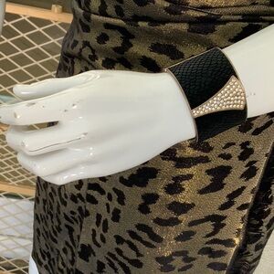 Black Snake Print Cuff Bracelet with Rhinestones